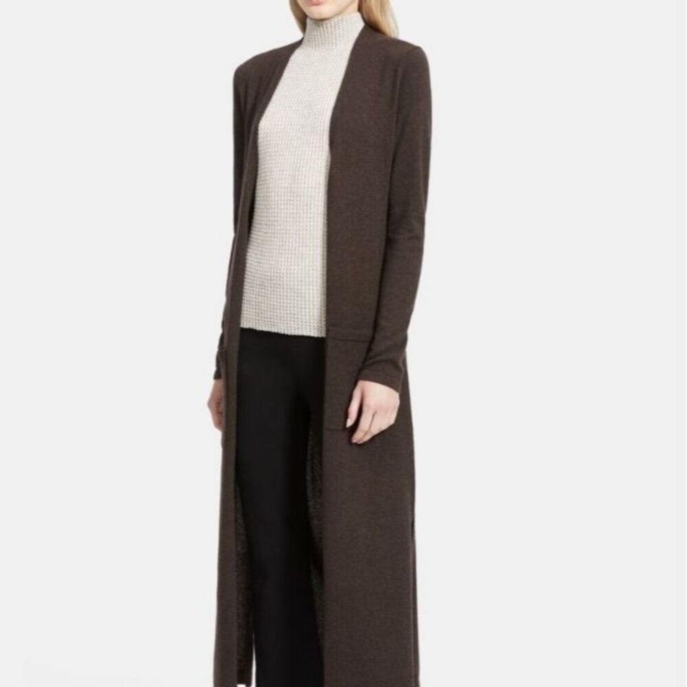 Theory 100% Soft Cashmere Long Cardigan in Olive Medium
